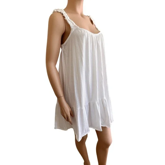 J.Crew Re-Imagine White Cotton Ruffle Strap Tiered Mini Dress Small - Picture 7 of 12